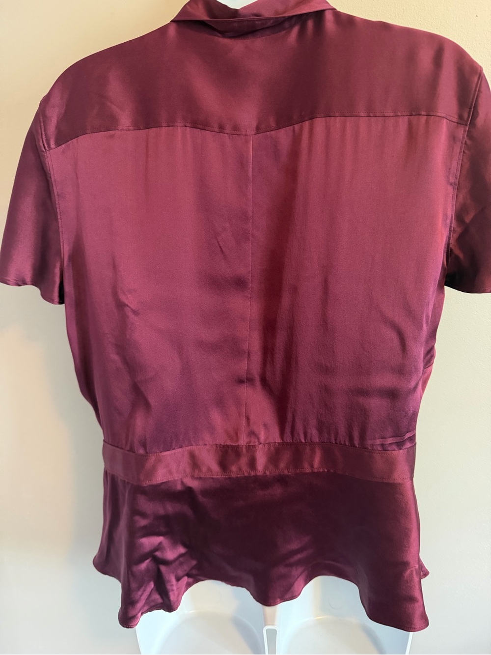 Y2K Banana Republic 100% Silk Short Sleeve Flutter Peplum Blouse Burgundy L - Picture 4 of 8